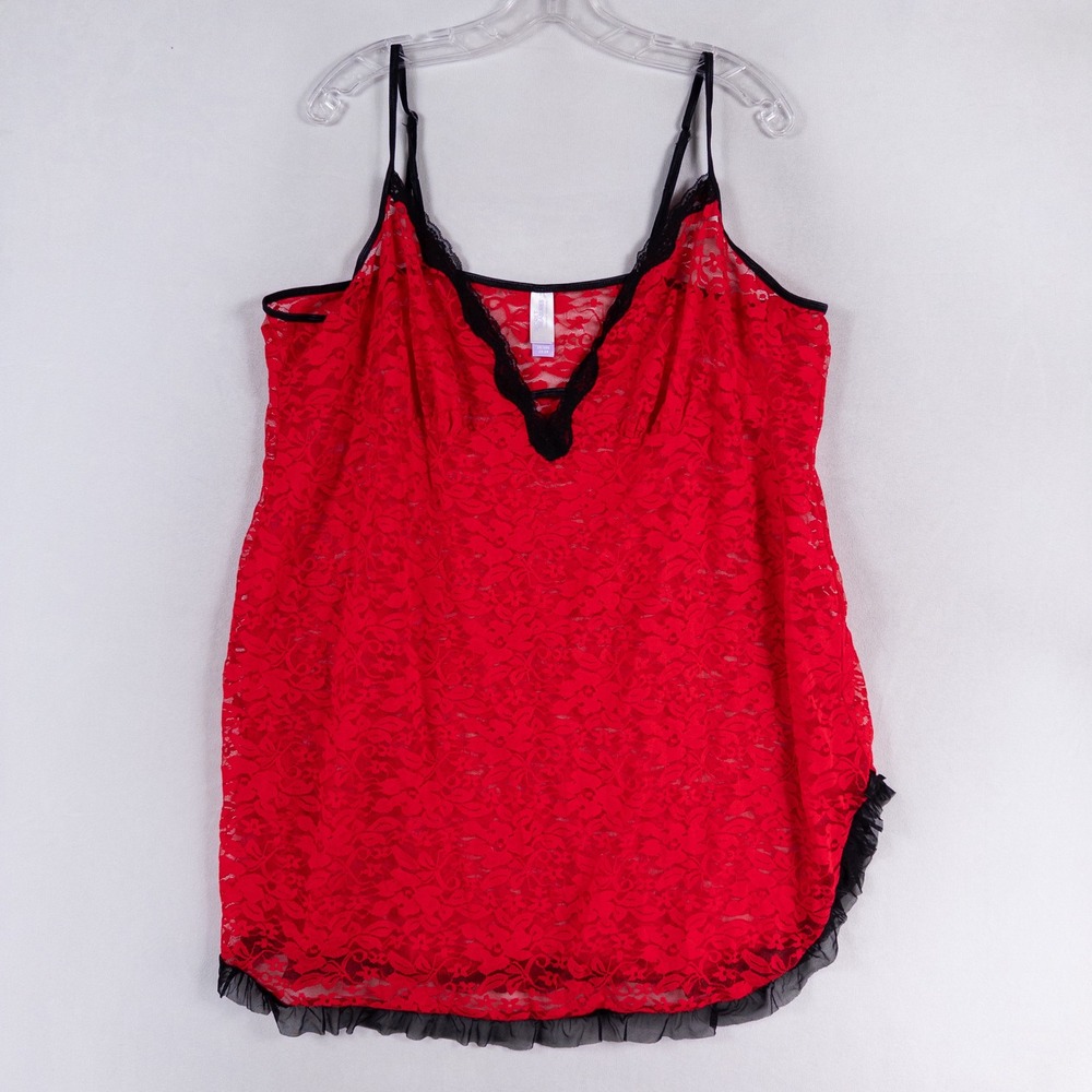 Secret Treasures Lace Chemise Womens 3X Red Black Ruffle Trim Sleepwear Sexy